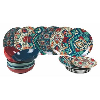 Set 18 farfurii din porțelan și gresie Villa d´Este Mon Afrique, multicolor