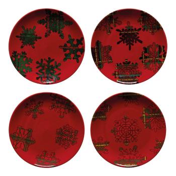 Set 4 farfurii din gresie pentru desert Casafina Snowflake, ø 21,6 cm, roșu - negru