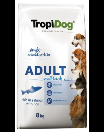 TROPIDOG Premium Adult S somon și orez 8 kg hrana uscata pentru caini de rasa mica