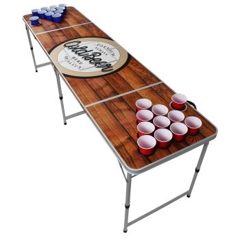 BeerCup Backspin Beer Pong,masă, set, de lemn, compartiment pentru gheață, 6 mingiuțe, 100 de pahare