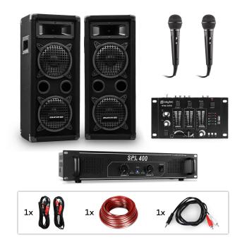 Auna Pro PW-65x22 MKII, set karaoke PA, amplificator, 2 difuzoare pasive PA, mixer, 2 microfoane