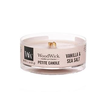 WoodWick Lumânare aromatică mică cu fitil din lemn Vanilla & Sea Salt 31 g