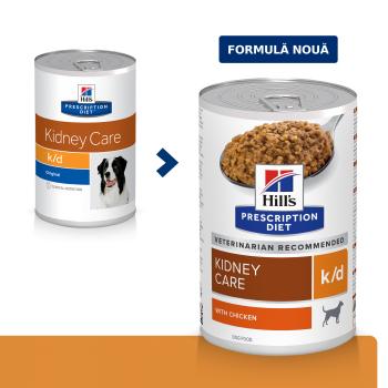 HILL'S Prescription Diet k/d Kidney Care, Pui, dietă veterinară câini, conservă hrană umedă, sistem renal, (în sos), 370g