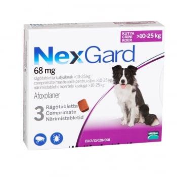 NEXGARD, comprimate masticabile antiparazitare, câini 10-25kg, 3 comprimate