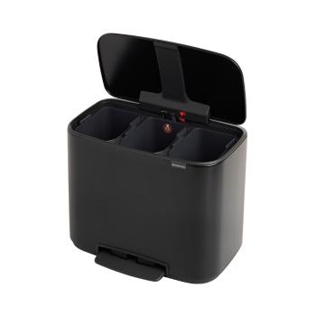 Coș de gunoi negru mat de reciclat/cu pedală din oțel 33 l Bo – Brabantia