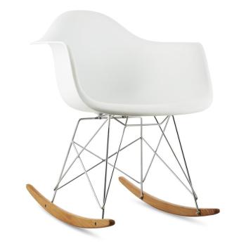 OneConcept AUREL, alb, scaun balansoar, retro, scaun PP, lemn de mesteacăn