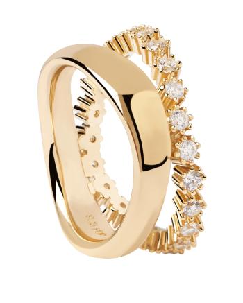 PDPAOLA Fermecător inel placat cu aur cu zirconi clari MOTION gold ring AN01-463 54 mm