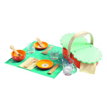 Coș picnic cu accesorii din lemn pentru copii Djeco