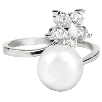 JwL Luxury Pearls Inel din argint cu perla naturală și cristale transparente JL0322 