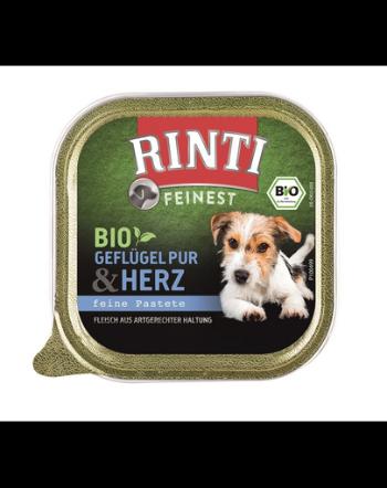 RINTI Feinest Bio Poultry Pure&amp;Poultry hearts pate pentru caini cu pasare si inimi de pasare 150 g