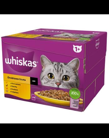 WHISKAS Adult Plicuri pisici, cu pui, rata, curcan si pasare in sos 48x85 g