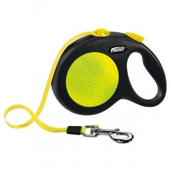 FLEXI Neon L, lesă retractabilă câini, 50kg, bandă, 5m, neon