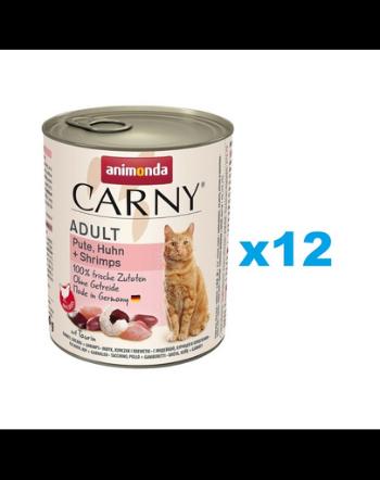 ANIMONDA Carny Adult Turkey&amp;Chicken&amp;Shrimps 12x800 g curcan, pui, creveti hrana pentru pisici adulte