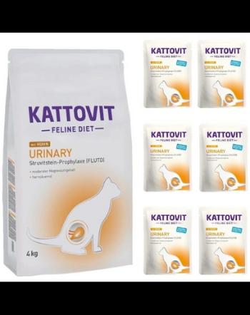 KATTOVIT Feline Diet Urinary Chicken hrana cu pui 4 kg + hrana umeda 6x85 g