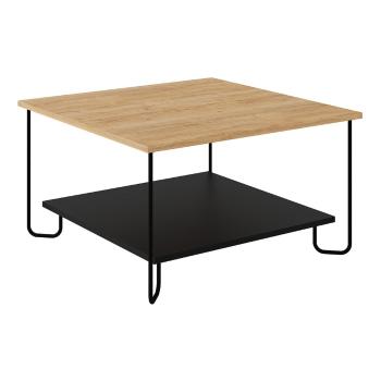 Măsuță de cafea neagră/în culoare naturală cu blat cu aspect de lemn de stejar 80x80 cm Tonka – Marckeric