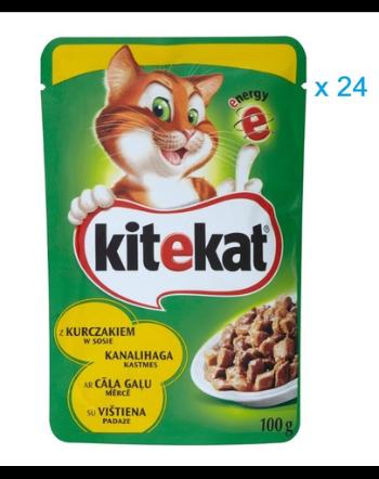 KITEKAT Hrană umedă pentru pisici cu pui 100 g x24