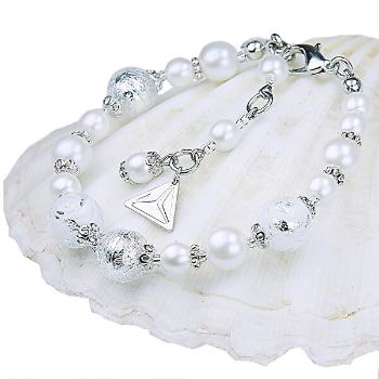 Lampglas Brățară elegantă Whitedantelă cu perle Lampglas cu argint pur BP1