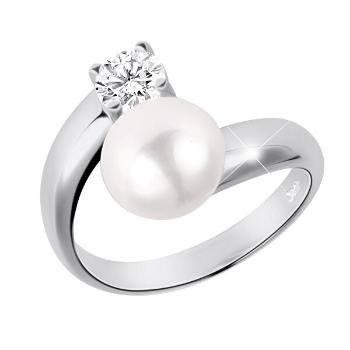 JwL Luxury Pearls Inel de argint cu perlă albă și cristal transparent JL0432