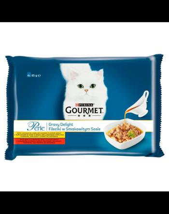 GOURMET Perle Gravy hrana umeda pentru pisici, pui si vita in sos 48x85 g