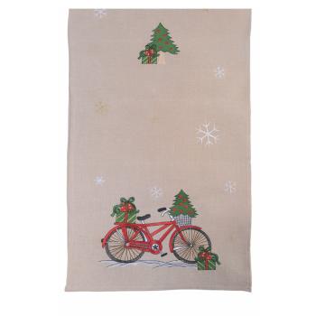 Napron pentru masă de Crăciun Villa d'Este Xmas Bicycle, 40 x 175 cm, bej