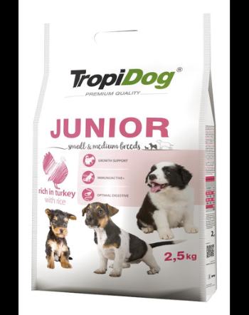 TROPIDOG Premium Junior S&amp;M curcan si orez 2,5 kg hrana uscate pentru pui de rasa mica si medie