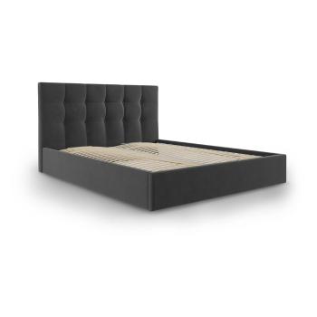 Pat dublu cu tapițerie din catifea Mazzini Beds Nerin, 160 x 200 cm, gri închis