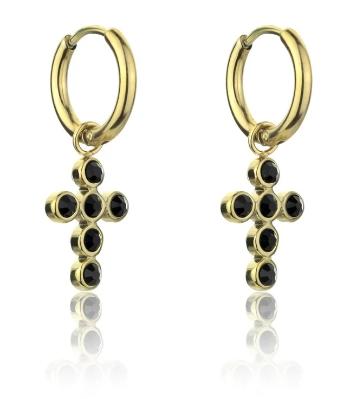 Marc Malone Cercei placați cu aur cu cruce Avianna Black Earrings MCE23120G