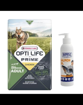 VERSELE-LAGA Opti Life Prime Adult Chicken sac hrana caini adulit 12,5kg + ulei de somon 250 ml CADOU