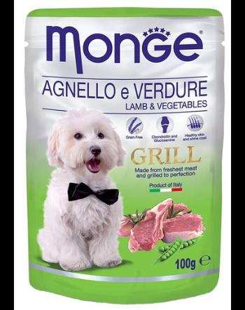 MONGE Grill hrană umedă pentru câini, bucăți de miel și legume 100g