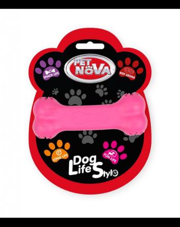 PET NOVA DOG LIFE STYLE Jucarie os pentru caini, 11cm, roz, aroma carne de vita