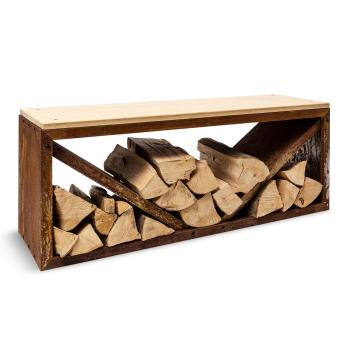 Blumfeldt Firebowl Kindlewood L Rust, suport pentru lemne, bancă, 104 x 40 x 35 cm, bambus, zinc