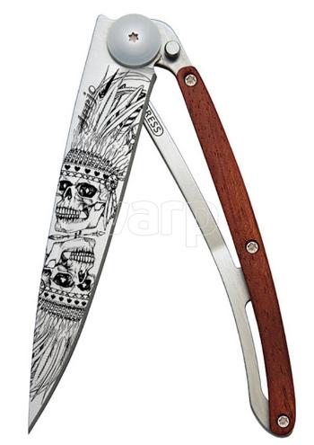 buzunar cuțit Deejo 1CB041 tatuaj indian craniu 37g, coral lemn