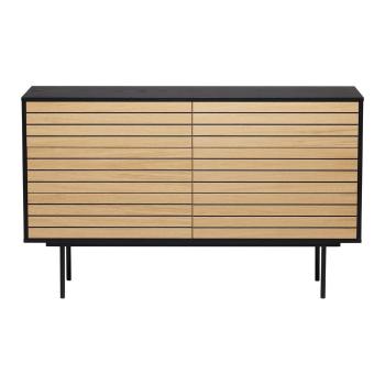 Comodă neagră/în culoare naturală joasă cu aspect de lemn de stejar 140x84 cm Stripe – Woodman