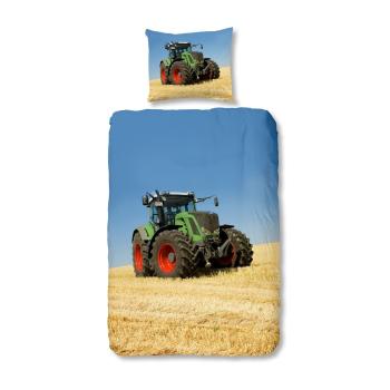 Lenjerie de pat din bumbac pentru copii Good Morning Tractor, 140 x 200 cm