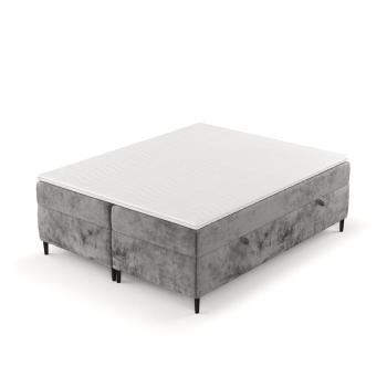 Pat boxspring gri închis cu spațiu de depozitare 200x200 cm Araya – Maison de Rêve