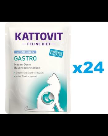 KATTOVIT Feline Diet Gastro hrana umeda dietetica pentru pisici cu afectiuni gastrointestinale, rata si orez 24 x 85 g