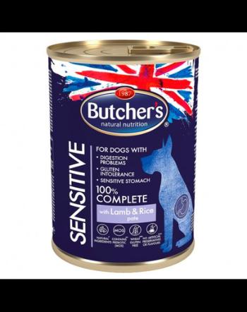BUTCHER'S Functional Dog Sensitive Hrana umeda cu miel si orez pentru caini 10x390g + frisbee GRATIS