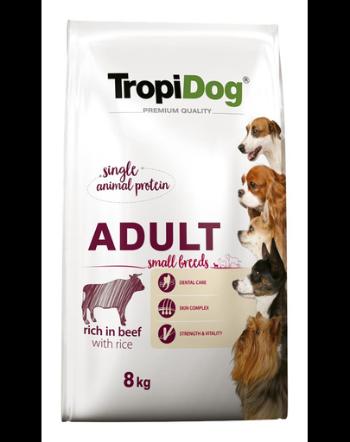 TROPIDOG Premium Adult S carne de vita si orez 8 kg hrana uscata pentru caini de rase mici