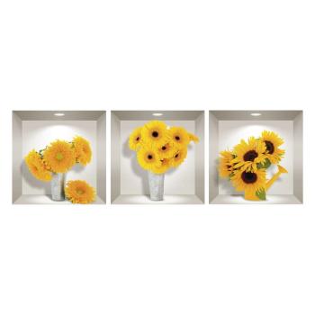 Set 3 autocolante 3D pentru perete Ambiance Sunflowers