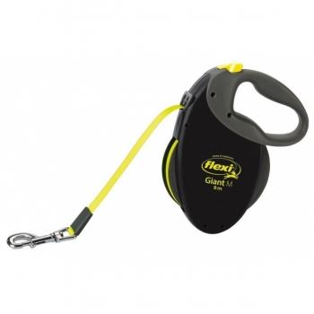 FLEXI Giant M, lesă retractabilă câini, 25kg, bandă, 8m, negru/neon