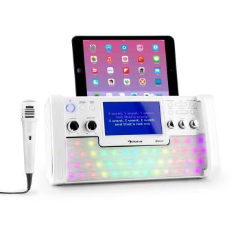 Auna DISCOFEVER, alb, sistem karaoke cu bluetooth, LED-uri, ecran TFT de 7 ", CD, USB