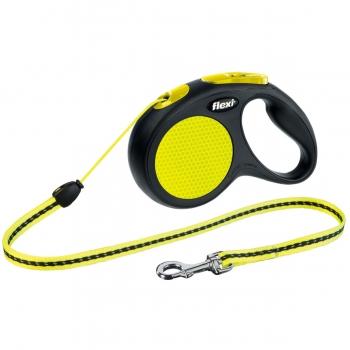 FLEXI Neon S, lesă retractabilă câini, 12kg, șnur, 5m, neon