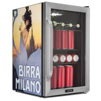 Klarstein Beersafe 70, Birra Milano Edition, frigider, 70 litri, 3 rafturi, ușă panoramică din sticlă, oțel inoxidabil