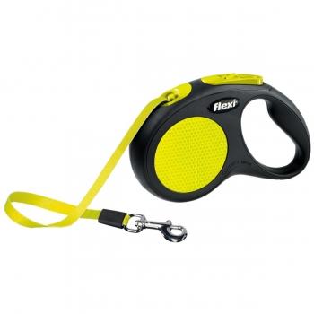 FLEXI Neon S, lesă retractabilă câini, 12kg, bandă, 5m, neon