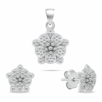 Brilio Silver Set de bijuterii cu zirconiu, argint, floral SET264W (cercei, pandantiv)