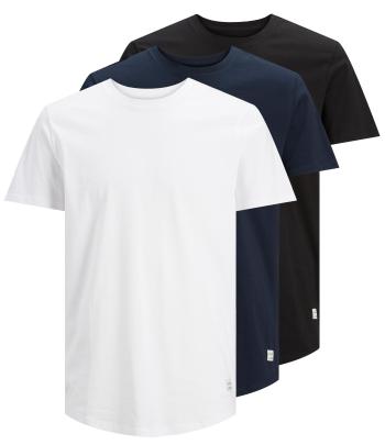 Jack&Jones 3 PACK - tricou pentru bărbați JJENOA 12191765 Long Line Fit White 1White 1Black 1Navy M