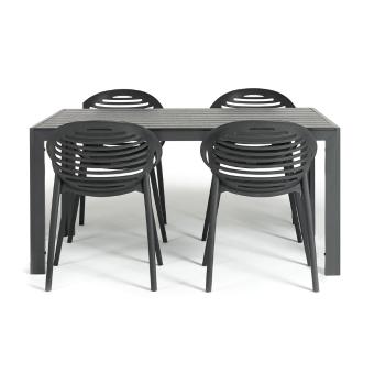 Set mobilier de grădină pentru 4 persoane cu scaune negre Joanna și masă Viking, 90 x 150 cm