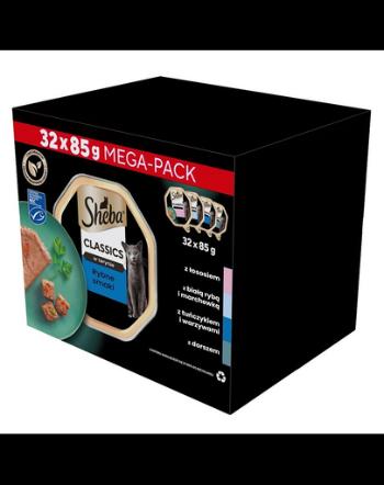 SHEBA Classic Ocean Selection Set hrana umeda pisici,cu peste alb, cod, somon si ton 32x85g