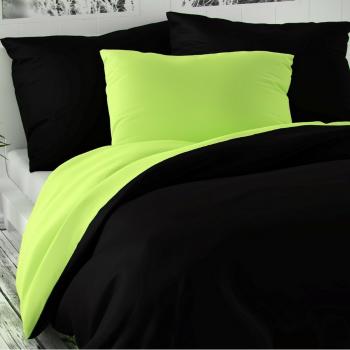 Lenjerie de pat 1 pat. Luxury Collection, satin, negru/verde des., 140 x 200 cm, 70 x 90 cm