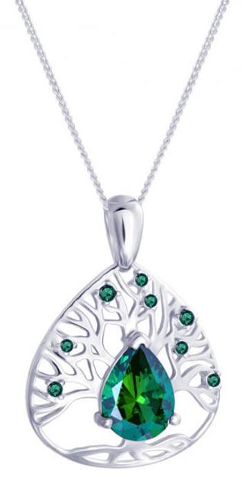 Preciosa Colier de argint cu zirconiu cubic Green Tree of Life 5220 66